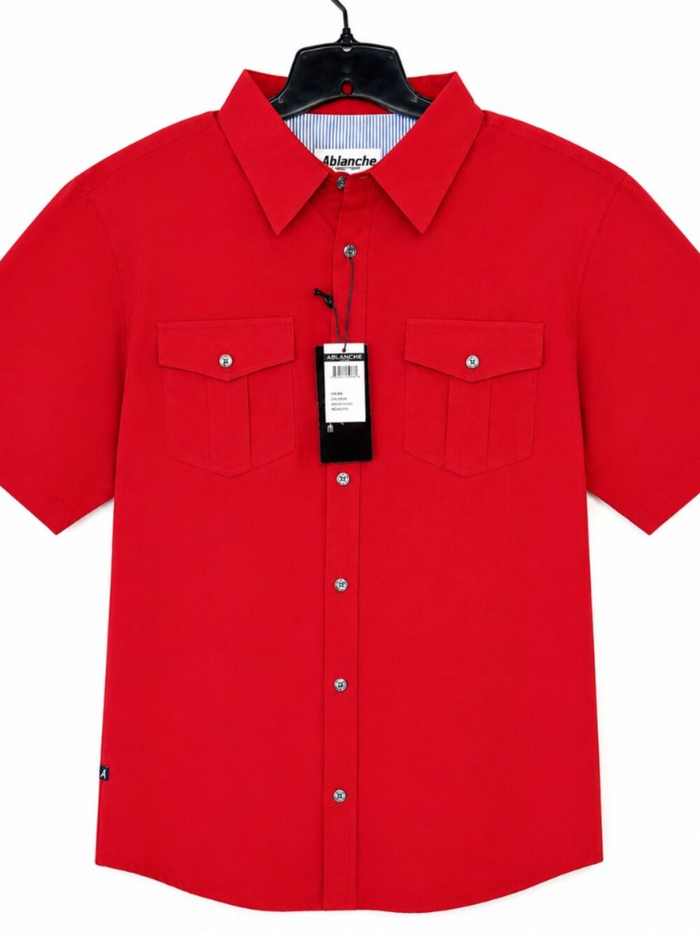 Ablanche Men's Big & Tall Red Button Down Solid Short Sleeve Shirt SZ 2XL